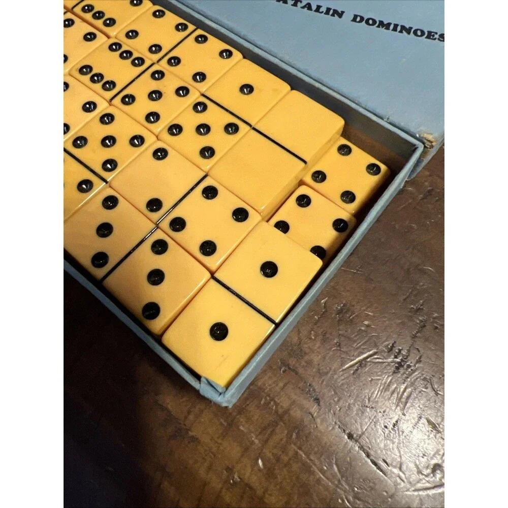 Vintage Genuine Catalin Butterscotch Dominoes Set Double Six w Original Box